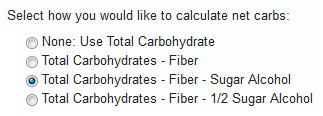 Net Carbohydrate Settings